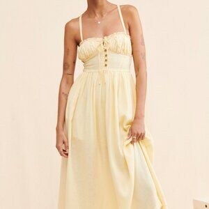 Urban Outfitters Cora Open Back Linen Midi Dress Cream Adjustable